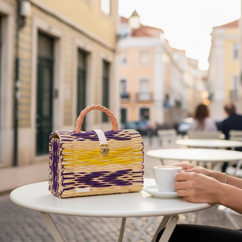 Dione Portuguese Straw Basket: Handmade Reed Tote, Picnic & Beach Bag