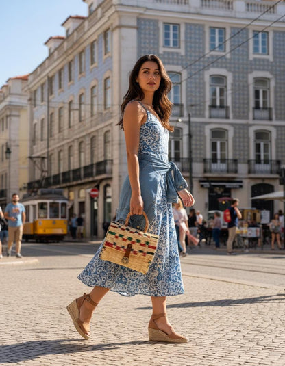 Portuguese Reed Basket Bag, Handwoven Straw Summer Handbag, Artisan Natural Market Bag for Women, Unique Personal Gifts