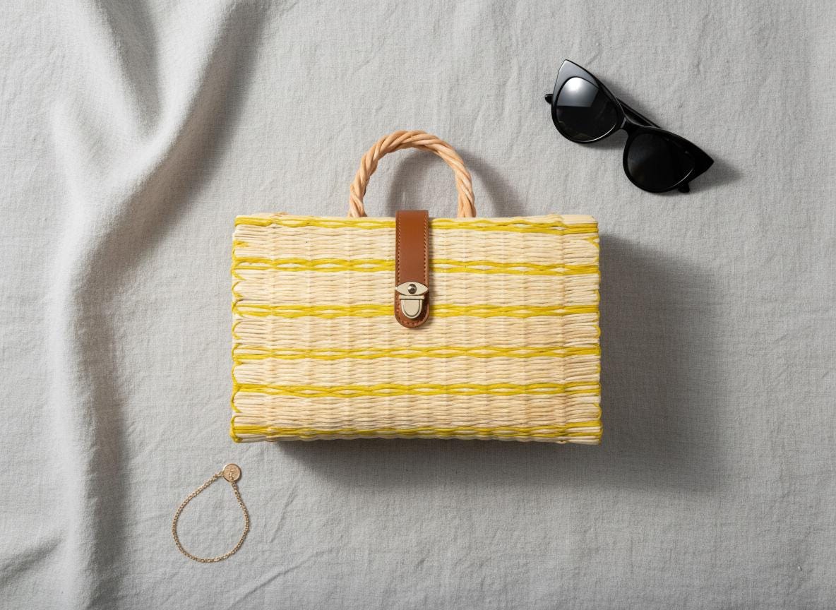 Handmade Portuguese Straw Basket Bag: Justina XL Handmade Reed Tote, Summer Beach Handbag