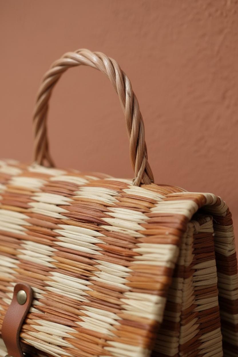 Handwoven Reed Straw Basket Bag: Portuguese Style Summer Straw Handbag, Natural Market Bag for Women