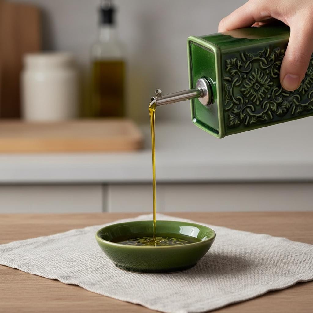 Handmade Portuguese Ceramic Oil Dispenser, Embossed Pottery Olive Oil Bottle, Rectangular Kitchen Cruet with Drip Free Pourer