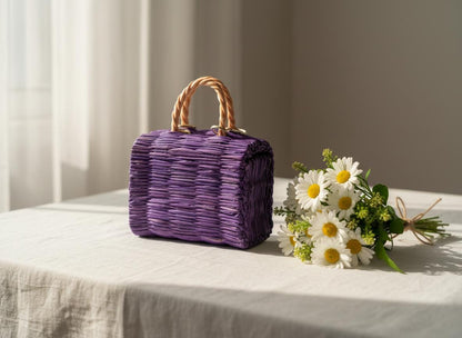 Lara Mini Portuguese Straw Basket: Handmade Organic Reed Tote Bag