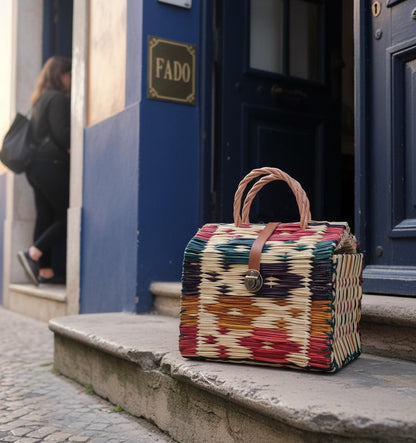 Handmade Woven Reed Basket Bag | Artisan Colorful Straw Tote & Summer Handbag