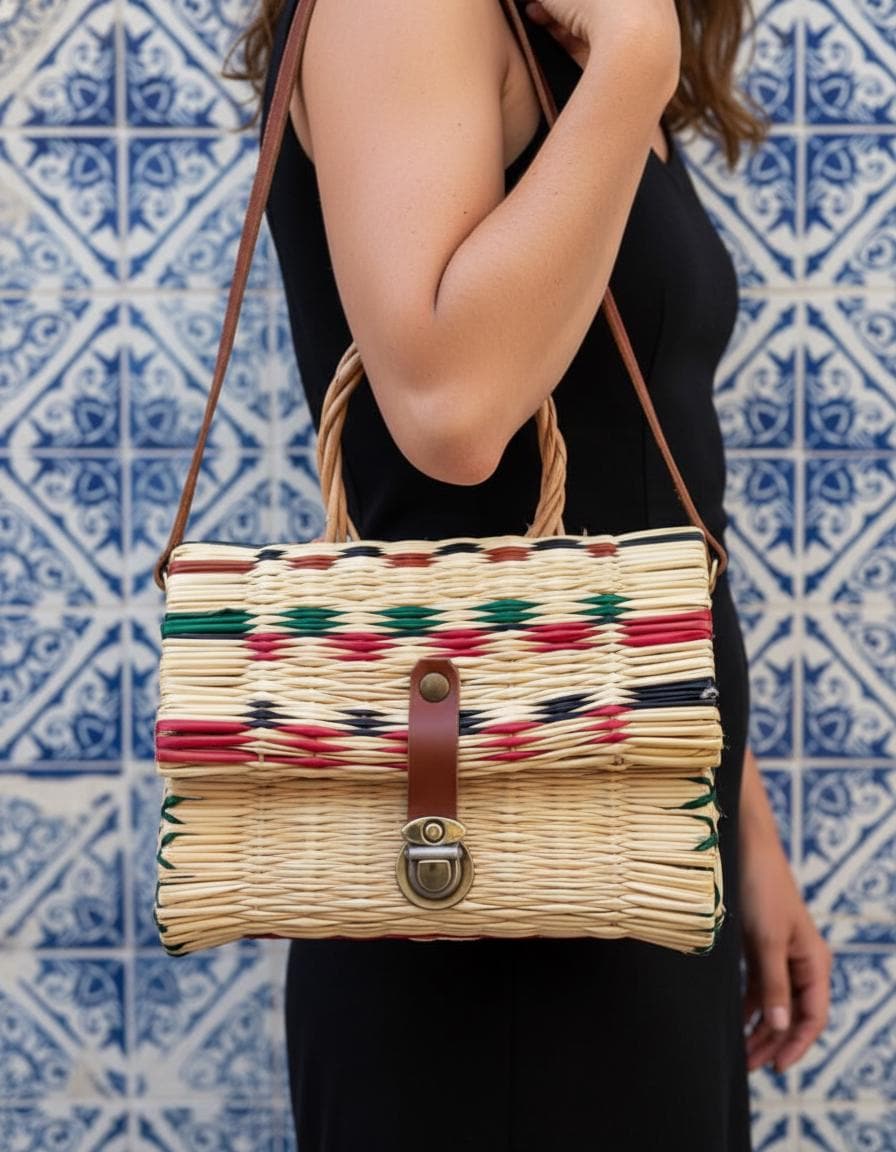 Portuguese Reed Basket Bag, Handwoven Straw Summer Handbag, Artisan Natural Market Bag for Women, Unique Personal Gifts