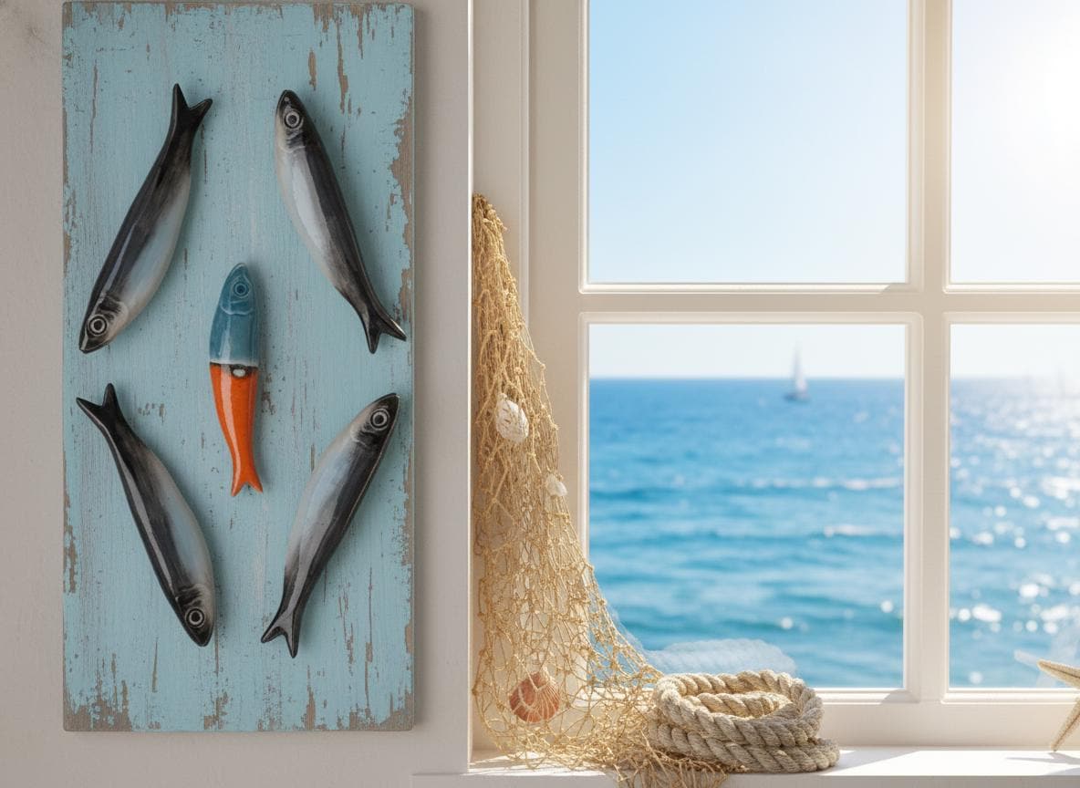 Set of 6 Handmade Portuguese Ceramic Sardines, "Be Unique" Wall Art, Portuguese Pottery Fish, Fish Lovers Gift, Homedecor gift