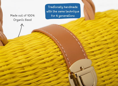 Dione Portuguese Straw Basket: Handmade Reed Tote, Picnic & Beach Bag