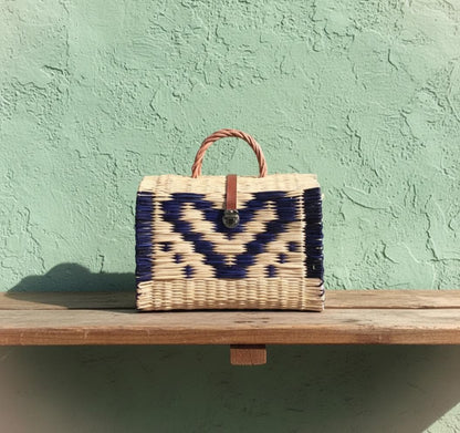 Handwoven Portuguese Reed Basket Bag - Red Heart Pattern Straw Handbag, Romantic Wicker Picnic Box, Unique Valentine’s Day Gift for Her