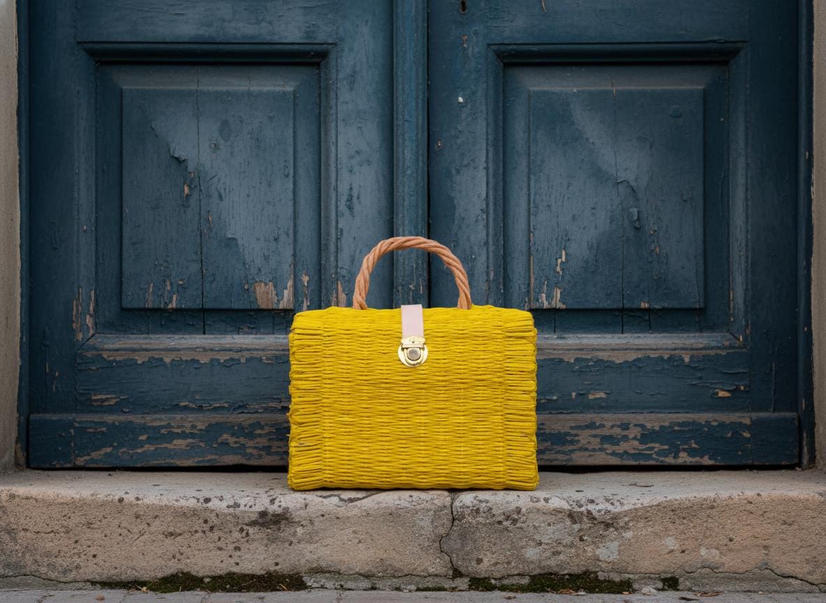 Aura Yellow Straw Basket Bag: Portuguese Organic Reed Woven Grocery & Beach Tote Bag