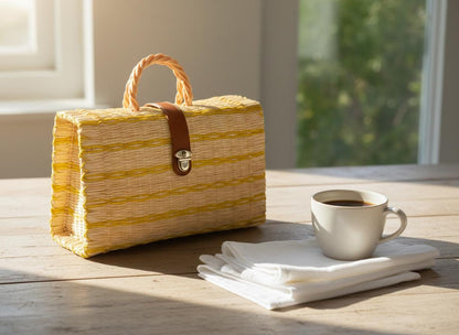 Handmade Portuguese Straw Basket Bag: Justina XL Handmade Reed Tote, Summer Beach Handbag