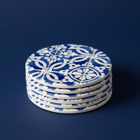Azulejo Tile Coaster Set: Portuguese Ceramic, Blue & White Mosaic Homeware