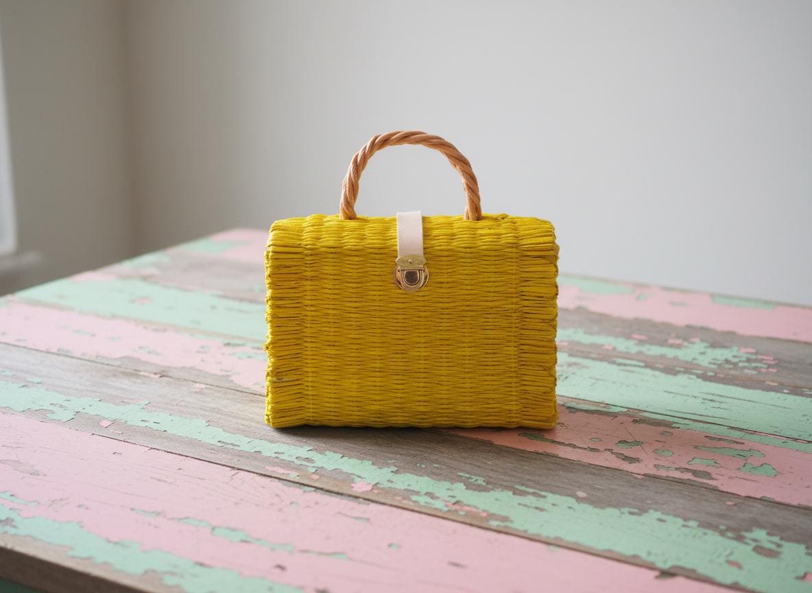 Aura Yellow Straw Basket Bag: Portuguese Organic Reed Woven Grocery & Beach Tote Bag