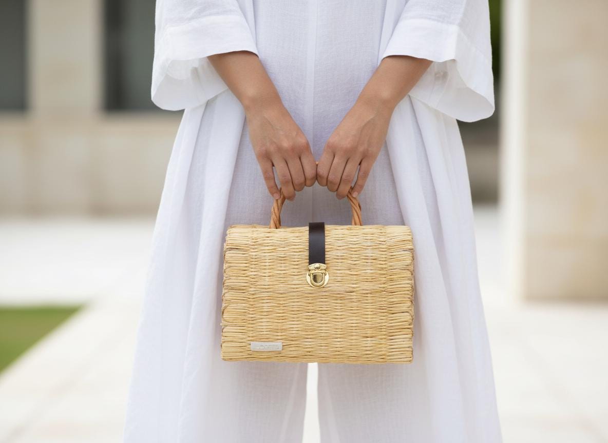 Handmade Alice Straw Basket Bag: Portuguese Organic Reed Woven Grocery & Market Tote
