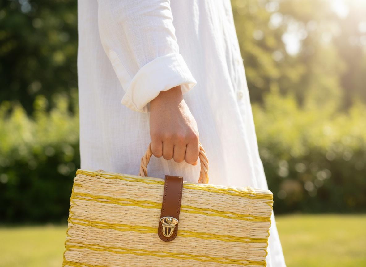 Handmade Portuguese Straw Basket Bag: Justina XL Handmade Reed Tote, Summer Beach Handbag