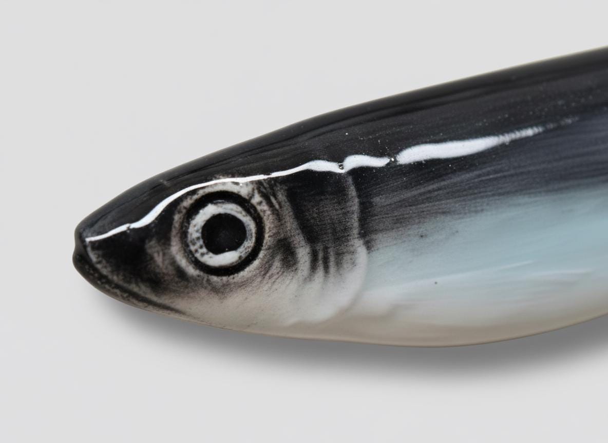 Hand-Painted Glazed Ceramic Sardine Wall Art Set of 6, "Be Unique" Mediterranean Ocean Fish Kitchen Decor, Unique Housewarming Gift