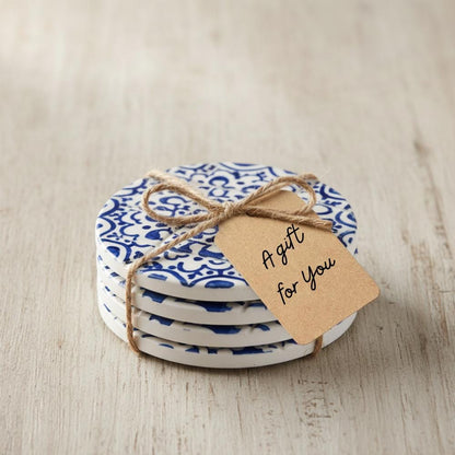 Azulejo Tile Coaster Set: Portuguese Ceramic, Blue & White Mosaic Homeware