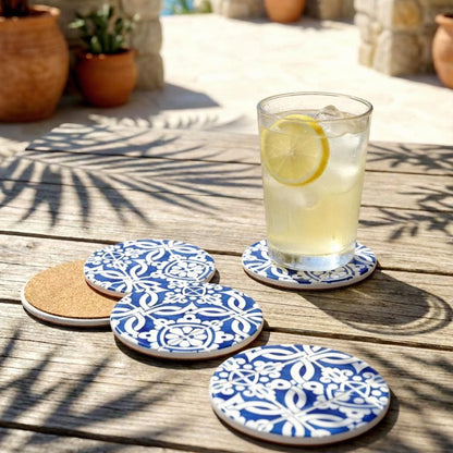 Azulejo Tile Coaster Set: Portuguese Ceramic, Blue & White Mosaic Homeware
