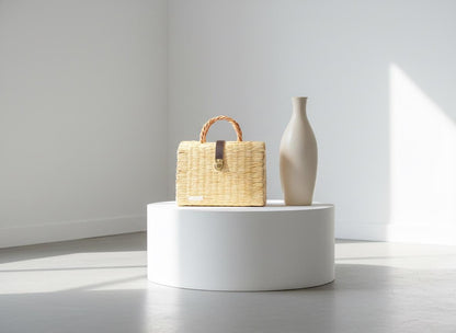 Handmade Alice Straw Basket Bag: Portuguese Organic Reed Woven Grocery & Market Tote