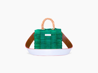 Julia Mini Green Straw Basket: Handmade Portuguese Organic Reed Tote Bag