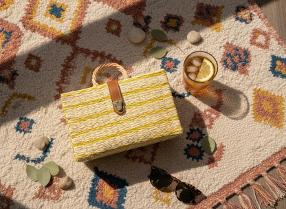 Handmade Portuguese Straw Basket Bag: Justina XL Handmade Reed Tote, Summer Beach Handbag
