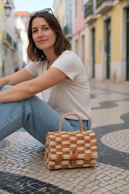 Handwoven Reed Straw Basket Bag: Portuguese Style Summer Straw Handbag, Natural Market Bag for Women