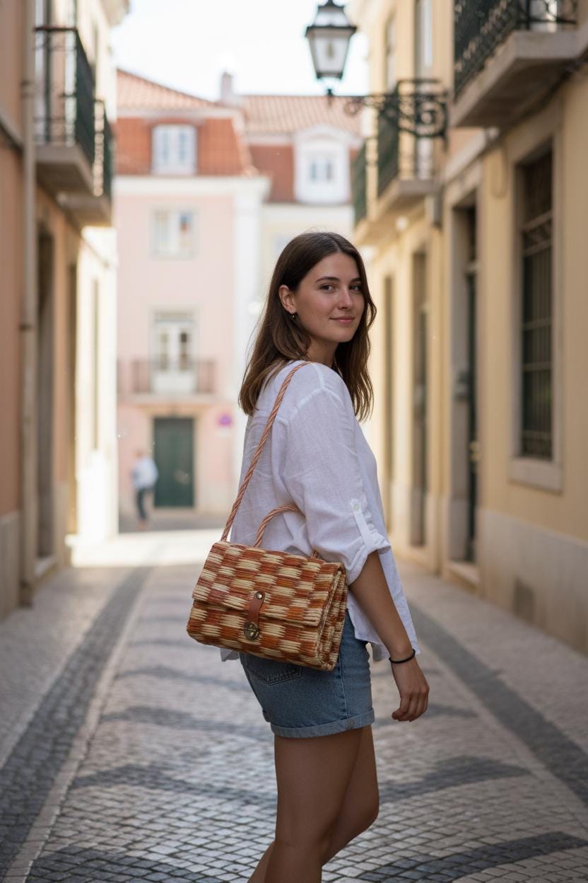 Handwoven Reed Straw Basket Bag: Portuguese Style Summer Straw Handbag, Natural Market Bag for Women