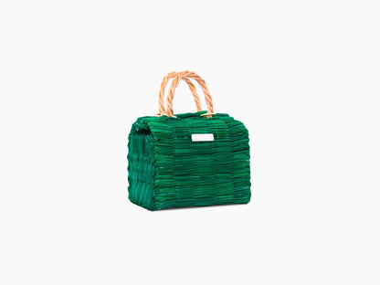 Julia Mini Green Straw Basket: Handmade Portuguese Organic Reed Tote Bag