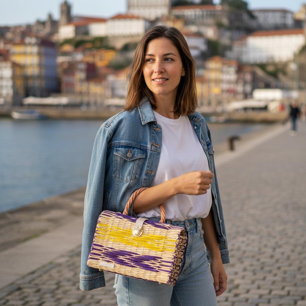 Dione Portuguese Straw Basket: Handmade Reed Tote, Picnic & Beach Bag