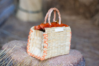 Portuguese Reed Market Bag, Organic Straw Tote, Handmade Summer Beach Basket, Traditional Woven Shopper, The 'Orange' Mini