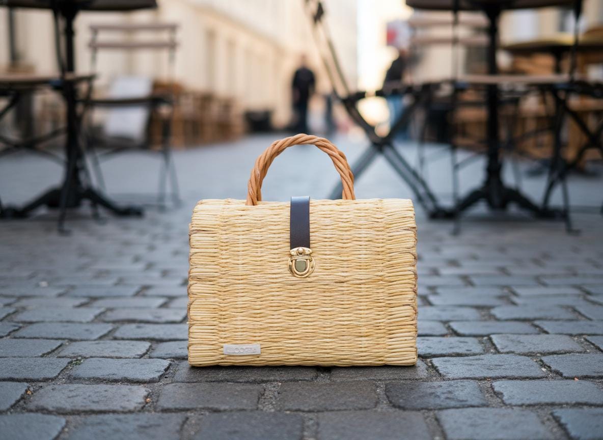 Handmade Alice Straw Basket Bag: Portuguese Organic Reed Woven Grocery & Market Tote