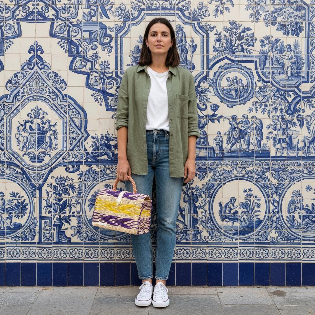 Dione Portuguese Straw Basket: Handmade Reed Tote, Picnic & Beach Bag