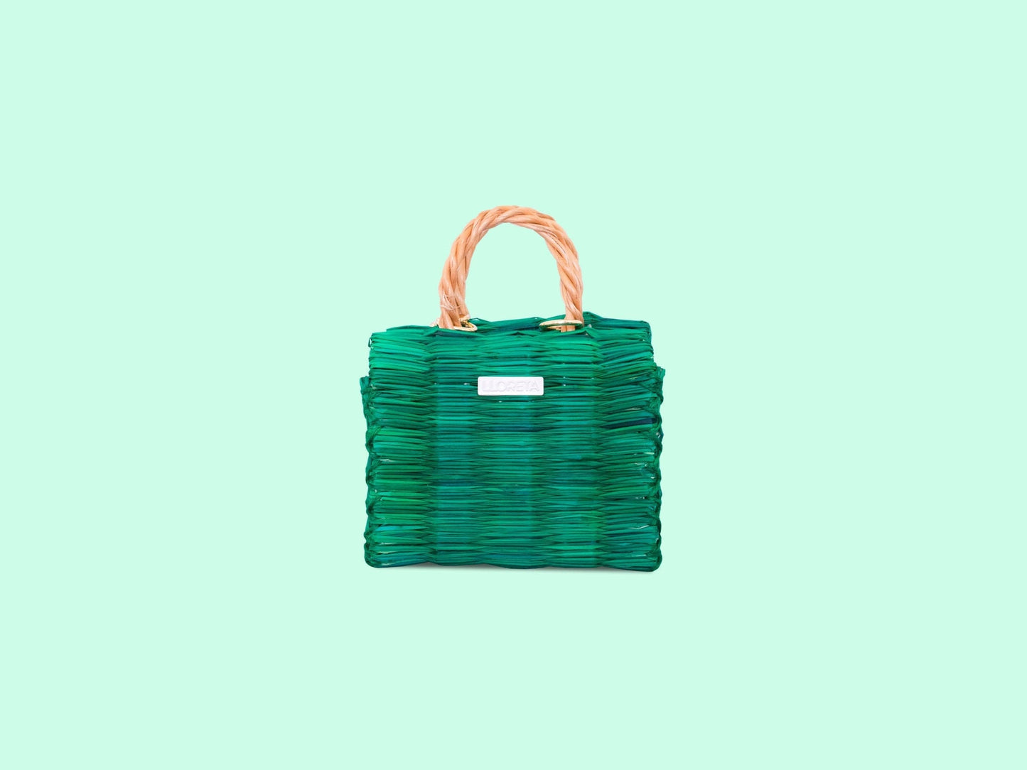 Julia Mini Green Straw Basket: Handmade Portuguese Organic Reed Tote Bag