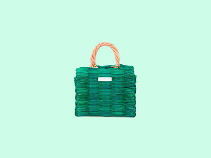 Julia Mini Green Straw Basket: Handmade Portuguese Organic Reed Tote Bag