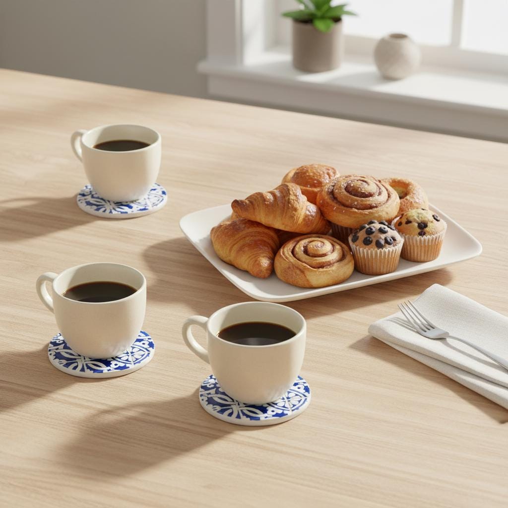 Azulejo Tile Coaster Set: Portuguese Ceramic, Blue & White Mosaic Homeware