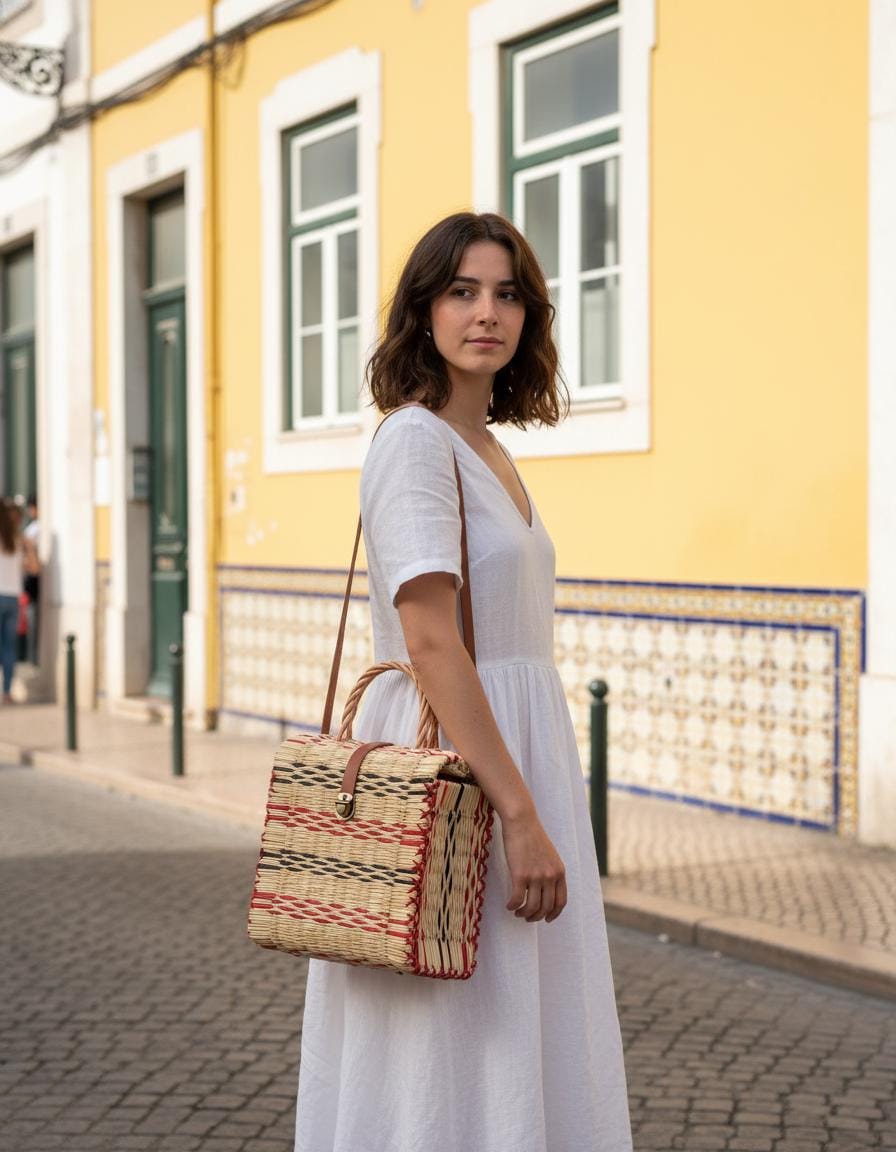 Portuguese Reed Basket Bag, Hand Woven Summer Tote, Organic Straw Handbag, Traditional Junco Bag from Portugal, Sustainable Gift for Her