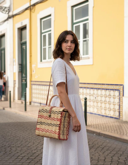 Portuguese Reed Basket Bag, Hand Woven Summer Tote, Organic Straw Handbag, Traditional Junco Bag from Portugal, Sustainable Gift for Her