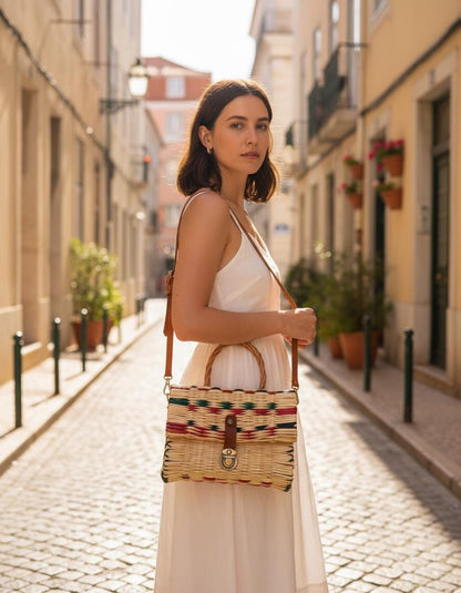 Portuguese Reed Basket Bag, Handwoven Straw Summer Handbag, Artisan Natural Market Bag for Women, Unique Personal Gifts