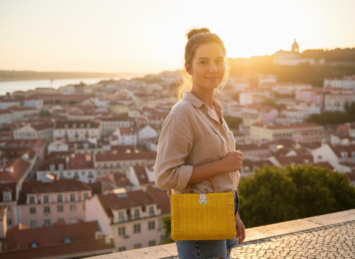 Aura Yellow Straw Basket Bag: Portuguese Organic Reed Woven Grocery & Beach Tote Bag